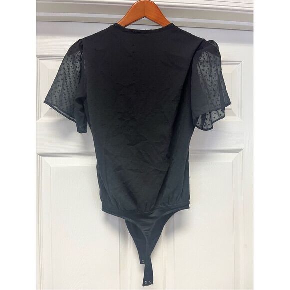 Abercrombie & Fitch Black Flutter Sleeve Swiss Dot Body Suit sz XS NWT - Picture 5 of 6